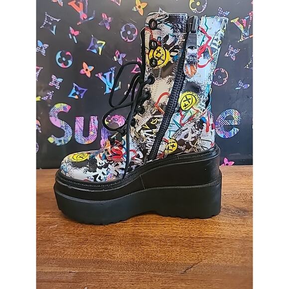 D’amelio Womens 7.5 Black Platform Graffiti Booties Punk - Picture 8 of 11